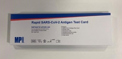 A box containing a rapid antigen test