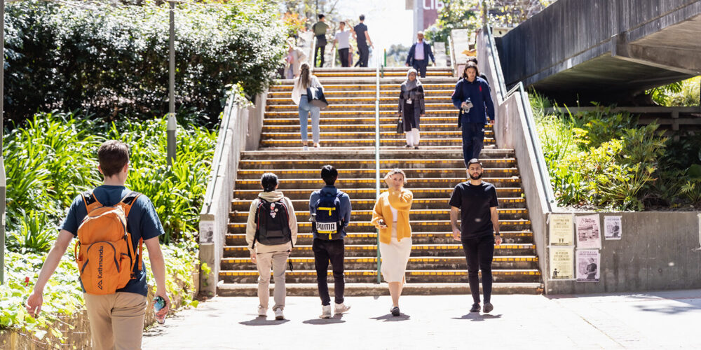 Students using stairs