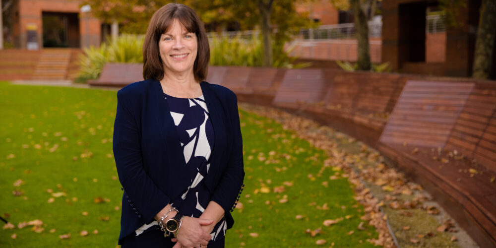 Vice-Chancellor Harlene Hayne stands outside at the Curtin Perth campus - play video